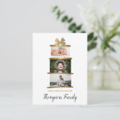 Familienaam Foto's Gift Bow Gold Kerstmis Feestdagenkaart (Staand voorkant)