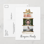 Familienaam Foto's Gift Bow Gold Kerstmis Feestdagenkaart (Voorkant / Achterkant)