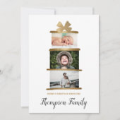 Familienaam Foto's Gift Bow Gold Kerstmis Feestdagenkaart (Voorkant)