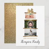 Familienaam Foto's Gift Bow Gold Kerstmis Feestdagenkaart (Voorkant / Achterkant)