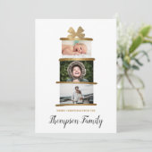 Familienaam Foto's Gift Bow Gold Kerstmis Feestdagenkaart (Staand voorkant)