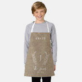 Familienaam gepersonaliseerd rustige burlap schort (Gedragen)