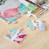 Familienaam | Gepersonaliseerde Flamingo Family Legpuzzel (Zijkant)