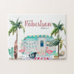Familienaam | Gepersonaliseerde Flamingo Family Legpuzzel<br><div class="desc">Gepersonaliseerde puzzel waar het hele gezin van zal houden. Met een leuke waterverf flamingo familiescene met vlekken om je eigen familienamen toe te voegen. Wat het thuisontwerp betreft, houden we van de kleur die flamingos toevoegt. Altijd een hit, ongeacht de ontvanger. Koop vandaag voor dat extra speciale cadeau! We kunnen...</div>