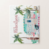 Familienaam | Gepersonaliseerde Flamingo Family Legpuzzel (Verticaal)