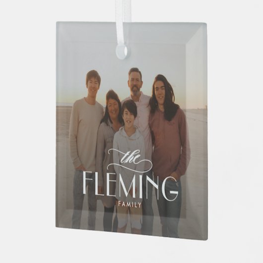 Familienaam Gepersonaliseerde Foto Kerstmis Orname Glas Ornament (Voorkant links)