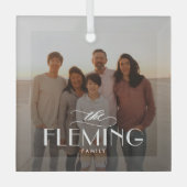 Familienaam Gepersonaliseerde Foto Kerstmis Orname Glas Ornament (Voorkant)