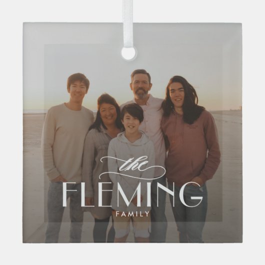 Familienaam Gepersonaliseerde Foto Kerstmis Orname Glas Ornament (Voorkant)