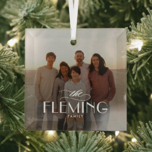 Familienaam Gepersonaliseerde Foto Kerstmis Orname Glas Ornament