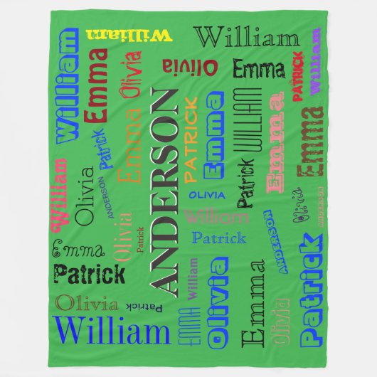Familienaam 💛 Gepersonaliseerde Word Cloud Fleece Deken (Voorkant)