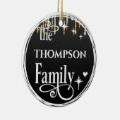 Familienaam Gold Glitter Drift Black Kerstmis Keramisch Ornament (Rechts)