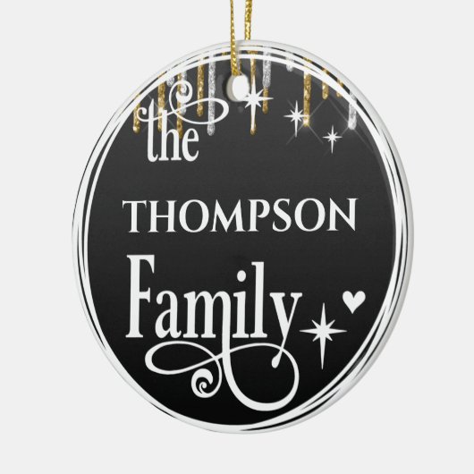 Familienaam Gold Glitter Drift Black Kerstmis Keramisch Ornament (Links)