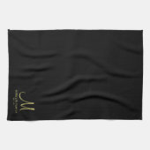 Familienaam Goud Monogram Zwart Gepersonaliseerd Theedoek (Horizontaal)