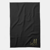 Familienaam Goud Monogram Zwart Gepersonaliseerd Theedoek (Verticaal)
