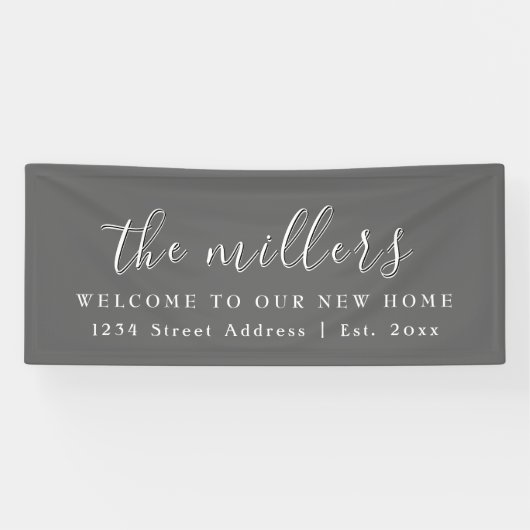 Familienaam | Grijs | Houseopwarming Spandoek (Horizontaal)