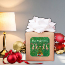 Familienaam Groen Whimsical Marcherende Rendieren Vierkante Sticker