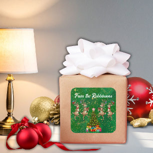 Familienaam Groen Whimsical Marcherende Rendieren  Vierkante Sticker