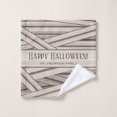 Familienaam  Halloween Mummy Stripes Bad Handdoek (Wasdoekje)