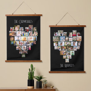 Familienaam Heart Shape Foto Collage 58 Pic Black Hangend Wandkleed