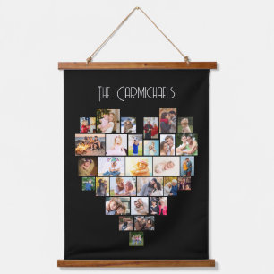 Familienaam Heart Shape Photo Collage 29 Pic Black Hangend Wandkleed