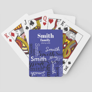 Familienaam Herhaalde Typografie Cool Blue Pokerkaarten
