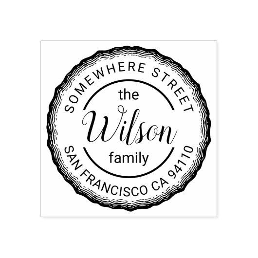 Familienaam Houten Boom Ring Retouradres Rubberstempel (Afrduk)