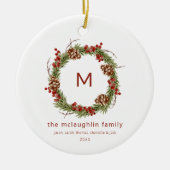 Familienaam Initiaal Christmas Greenery Keramisch Ornament (Voorkant)