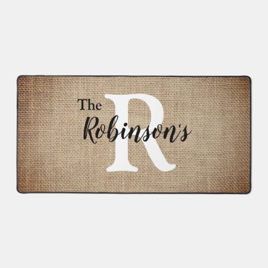 Familienaam Initiaal Rustieke Burlap Afbeelding Ge Bureaumat (Voorkant)
