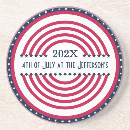 Familienaam Jaar 4 juli Stars Stripes Zandsteen Onderzetter (Voorkant)