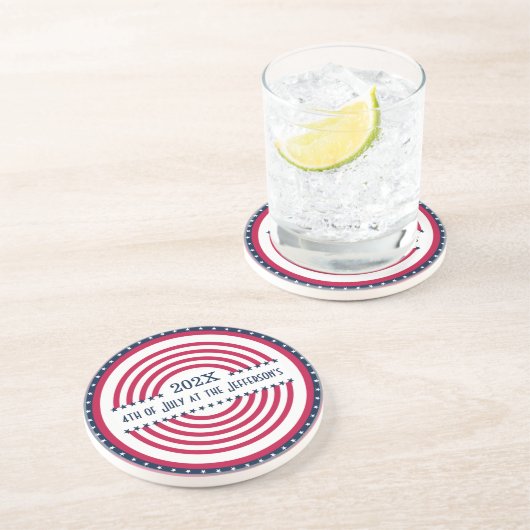 Familienaam Jaar 4 juli Stars Stripes Zandsteen Onderzetter (Zijkant)