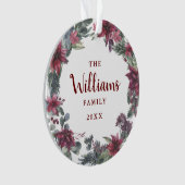 Familienaam Kerst Bloemstuk Vakantie Foto Ornament (voorkant)