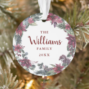 Familienaam Kerst Bloemstuk Vakantiefoto Ornament