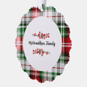 Familienaam Kerst Cadeau Plaid Rood Groen Ornament Kaart (Links)