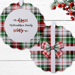 Familienaam Kerst Cadeau Plaid Rood Groen Ornament Kaart