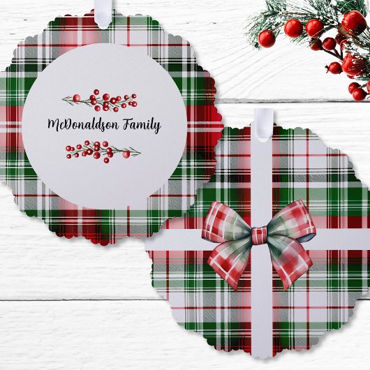 Familienaam Kerst Cadeau Plaid Rood Groen Ornament Kaart