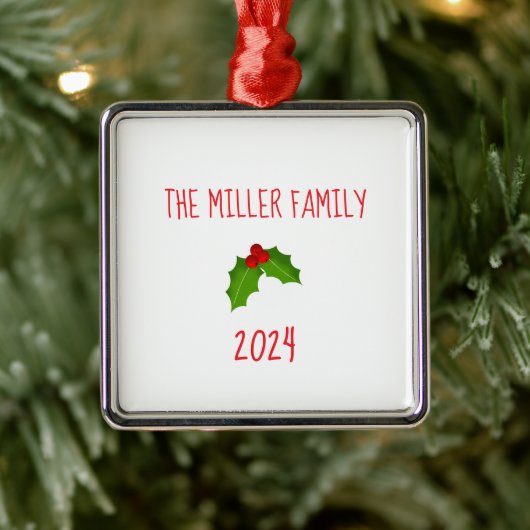 Familienaam Kerst Holly Keepsake Jaar Feestelijk Metalen Ornament (Boom)