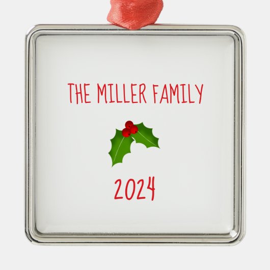 Familienaam Kerst Holly Keepsake Jaar Feestelijk Metalen Ornament (Voorkant)