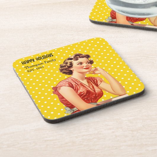 Familienaam Kerstcadeau Kleurrijke retro stijl Bier Onderzetter (Linkerzijde)