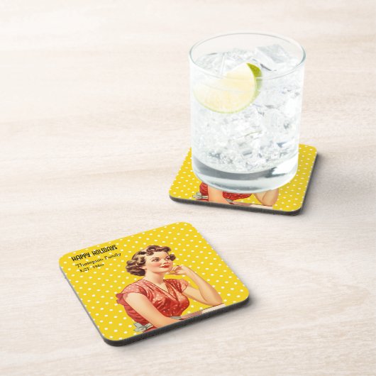 Familienaam Kerstcadeau Kleurrijke retro stijl Bier Onderzetter (Rechterzijde)