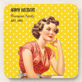 Familienaam Kerstcadeau Kleurrijke retro stijl Bier Onderzetter (Voorkant)