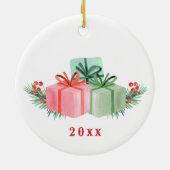 Familienaam kerstgrint kinder keramisch ornament (Achterkant)