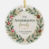 Familienaam Kerstherinneringen Erfstuk Keramisch Ornament (Voorkant)