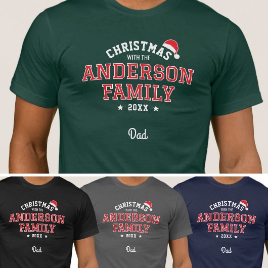 Familienaam Kerstman Vakantie Papa Groen Rood T-shirt