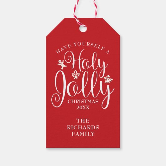 Familienaam Kerstmis met Heilige Jool Cadeaulabel (Voorkant)