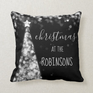 Familienaam kerstmousserende bomen Zilver Kussen