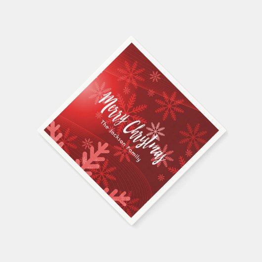 Familienaam kerstrode sneeuwvlokken servetten (Hoek)