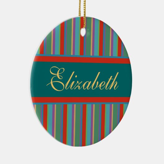 Familienaam kerstversiering -  strepen keramisch ornament (Rechts)