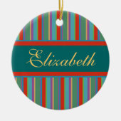 Familienaam kerstversiering -  strepen keramisch ornament (Voorkant)