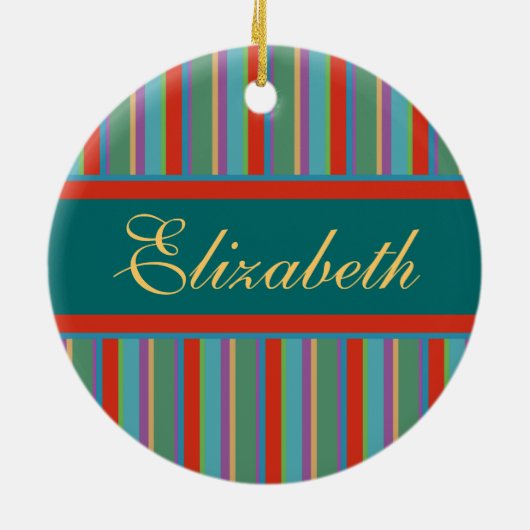 Familienaam kerstversiering -  strepen keramisch ornament (Achterkant)