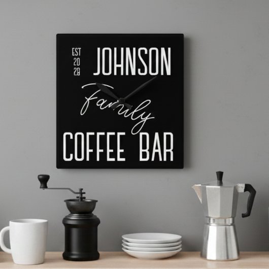 Familienaam Keuken Zwart Wit Vierkante Muur Klok